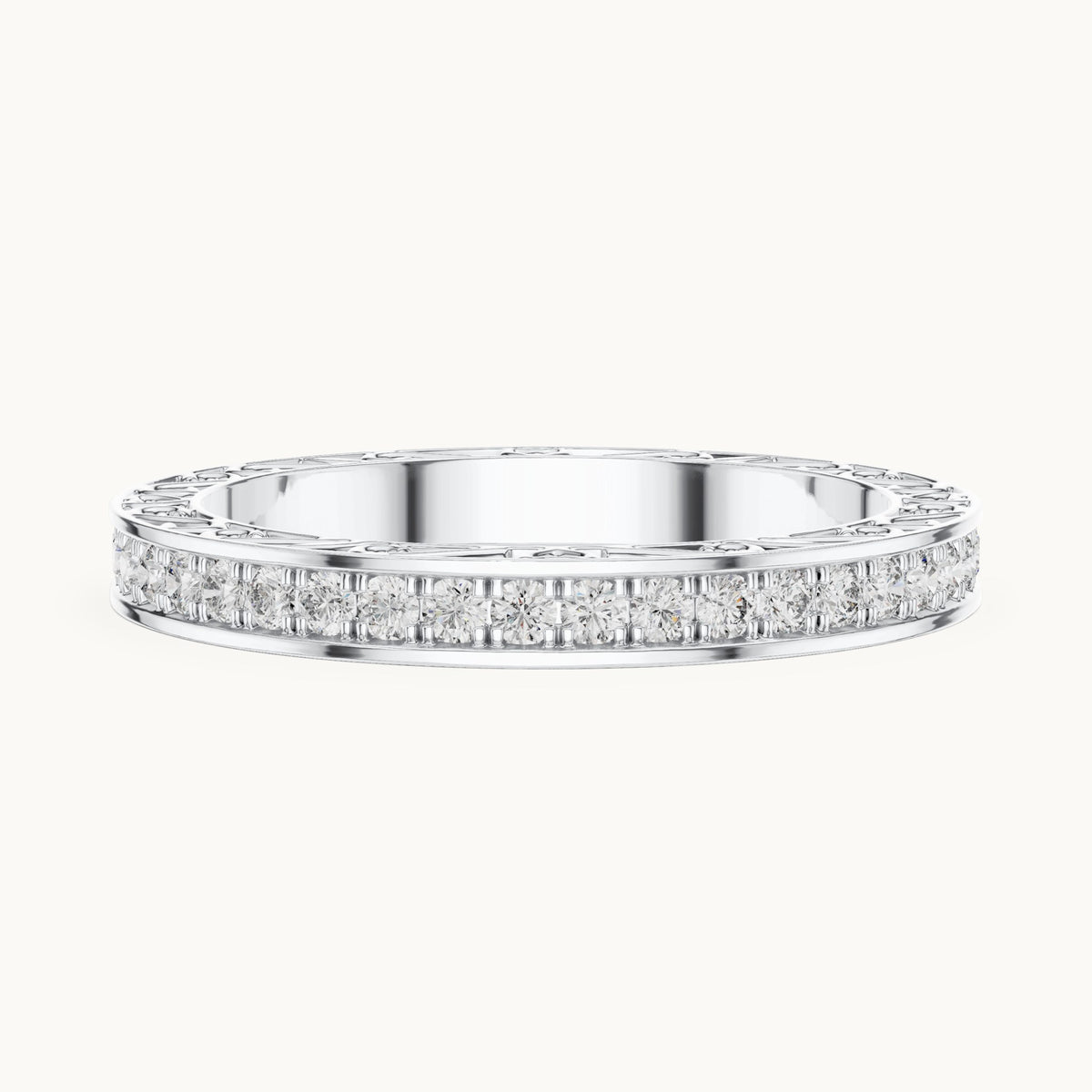 Round lab-grown diamond filigree pavé full eternity band in white gold, 0.504 CT TW, view 3