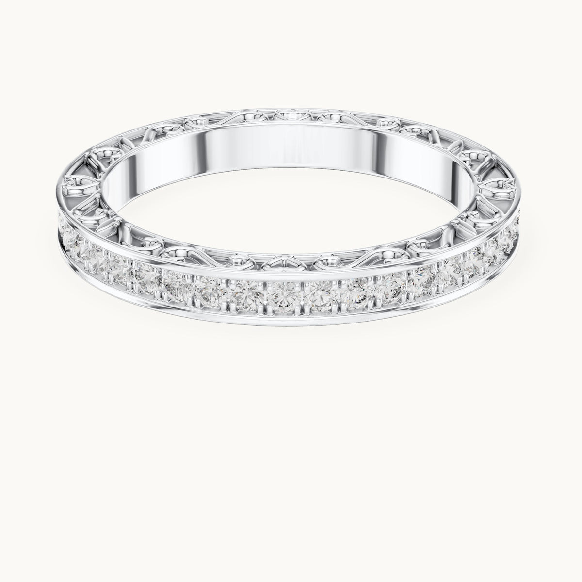Round lab-grown diamond filigree pavé full eternity band in white gold, 0.504 CT TW, view 4