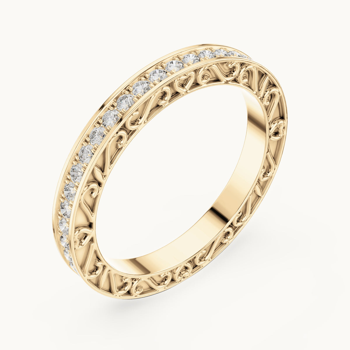 Round lab-grown diamond filigree pavé full eternity band in yellow gold, 0.504 CT TW, view 2