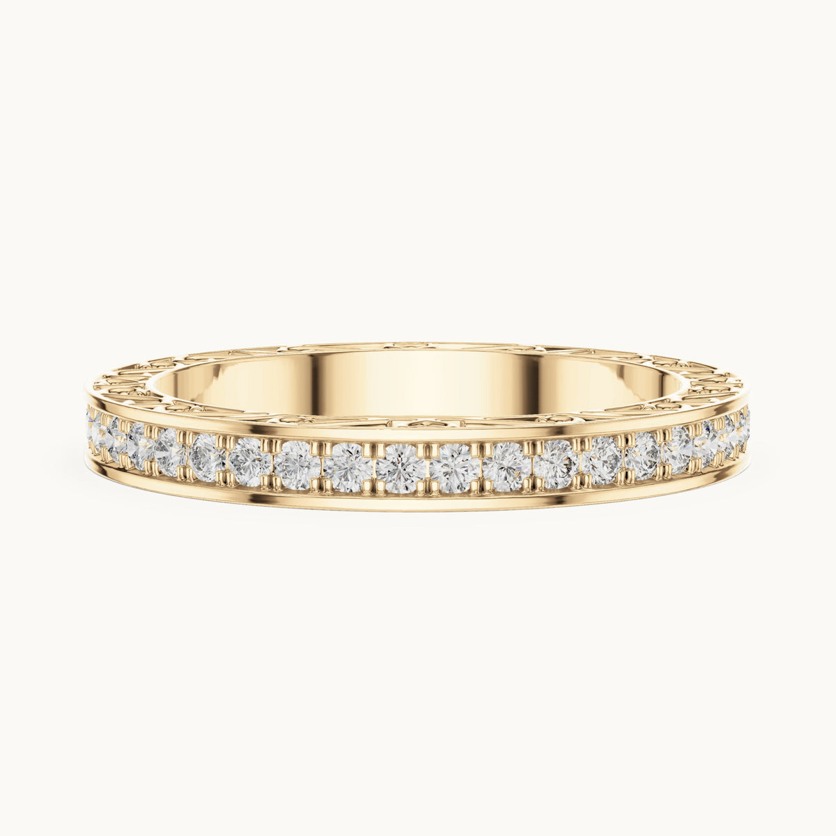 Round lab-grown diamond filigree pavé full eternity band in yellow gold, 0.504 CT TW, view 3