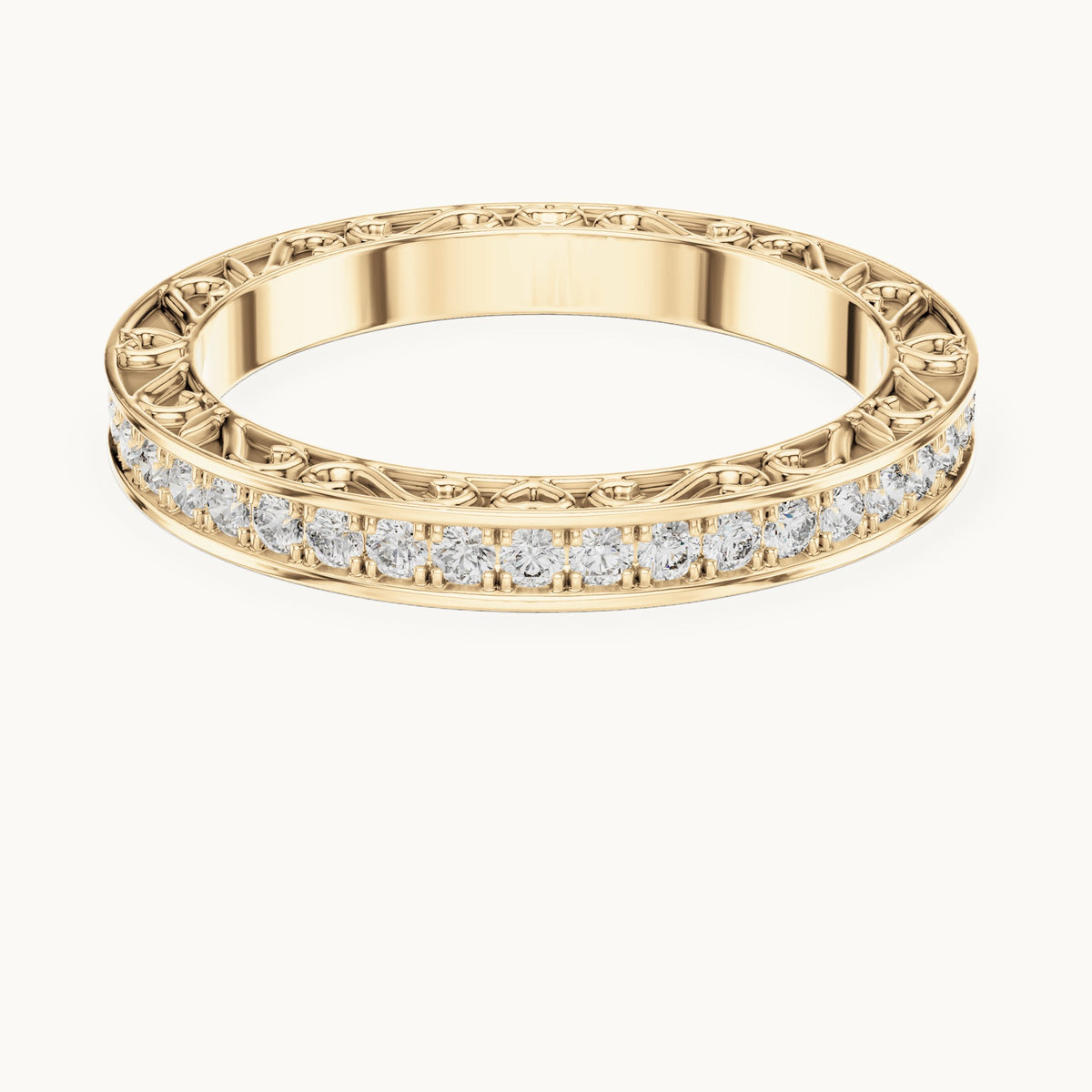 Round lab-grown diamond filigree pavé full eternity band in yellow gold, 0.504 CT TW, view 4