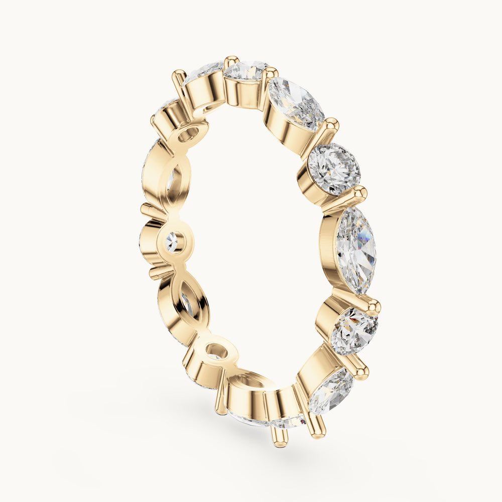 Marquise and round lab-grown diamond alternating full eternity band in yellow gold, 1.67 CT TW, view 1
