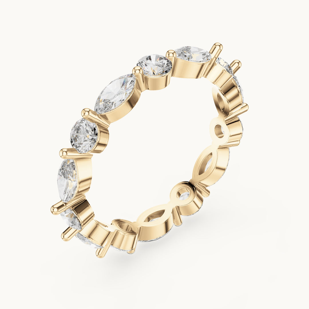 Marquise and round lab-grown diamond alternating full eternity band in yellow gold, 1.67 CT TW, view 2