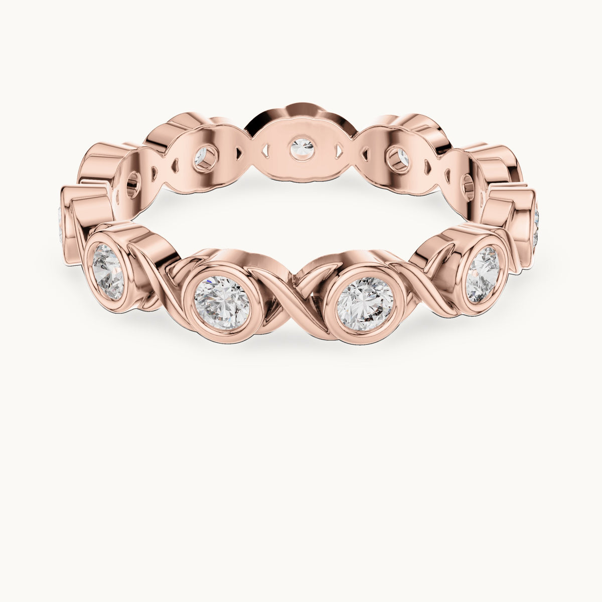 Round lab-grown diamond bezel infinity full eternity band in rose gold, 0.715 CT TW, view 4