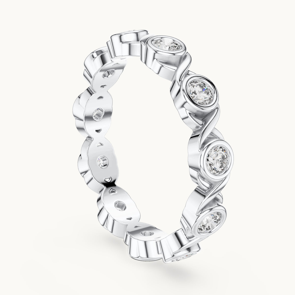 Round lab-grown diamond bezel infinity full eternity band in white gold, 0.715 CT TW, view 1