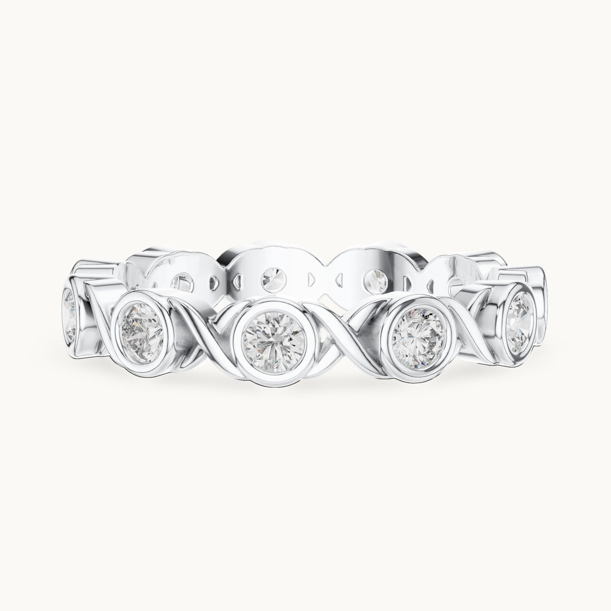 Round lab-grown diamond bezel infinity full eternity band in white gold, 0.715 CT TW, view 3