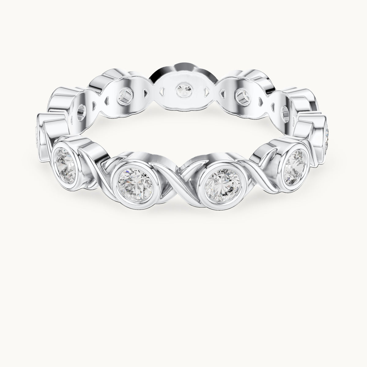 Round lab-grown diamond bezel infinity full eternity band in white gold, 0.715 CT TW, view 4