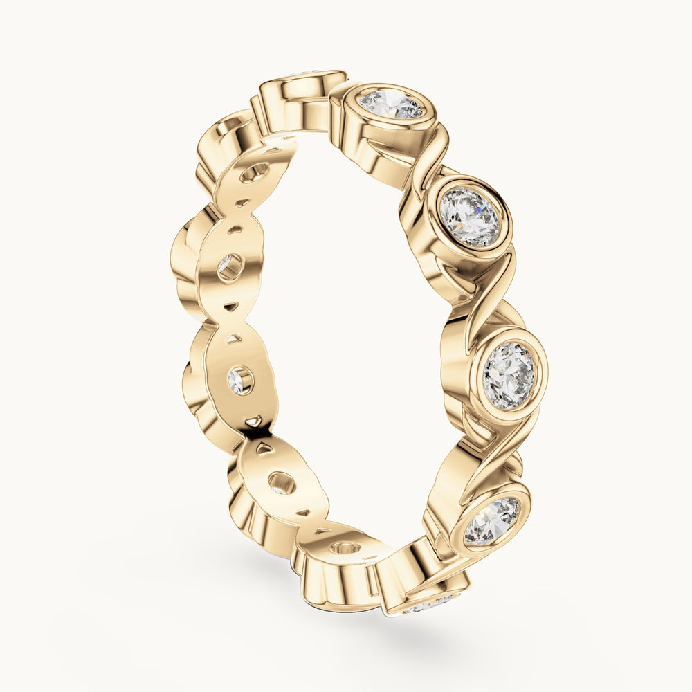 Round lab-grown diamond bezel infinity full eternity band in yellow gold, 0.715 CT TW, view 1