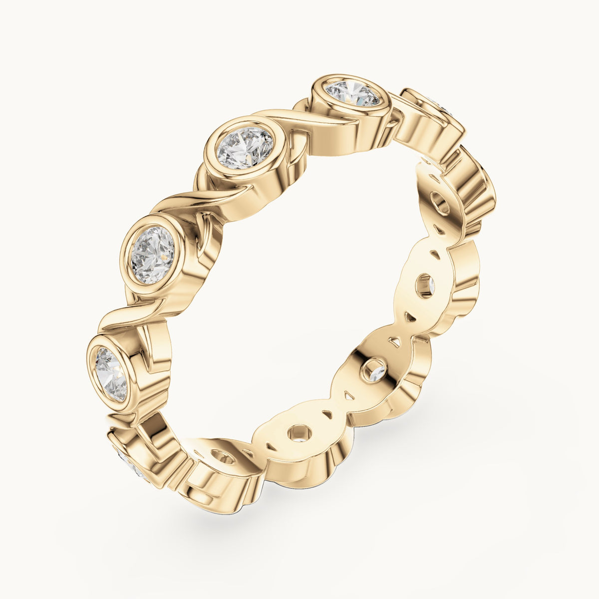 Round lab-grown diamond bezel infinity full eternity band in yellow gold, 0.715 CT TW, view 2