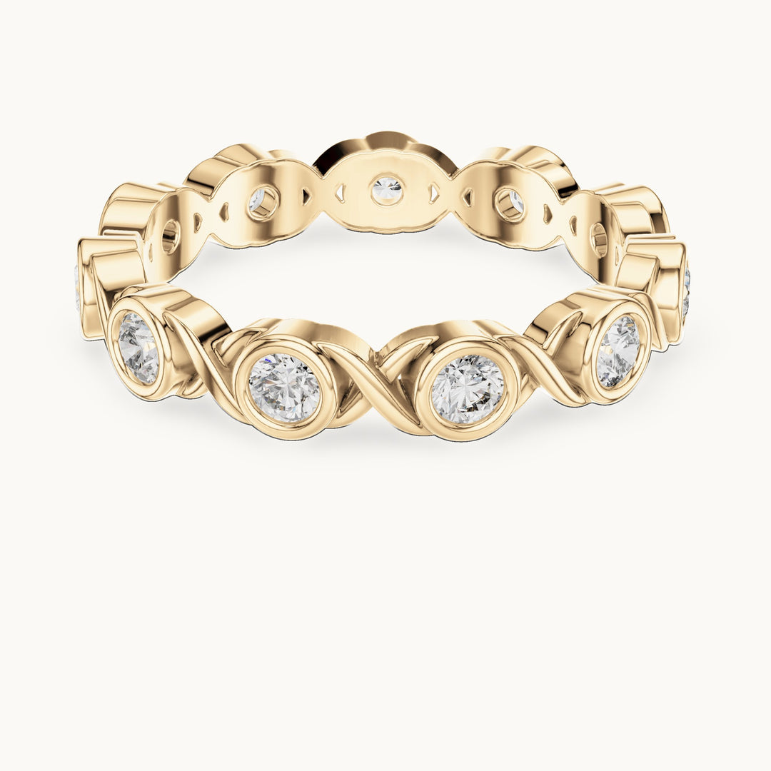 Round lab-grown diamond bezel infinity full eternity band in yellow gold, 0.715 CT TW, view 4