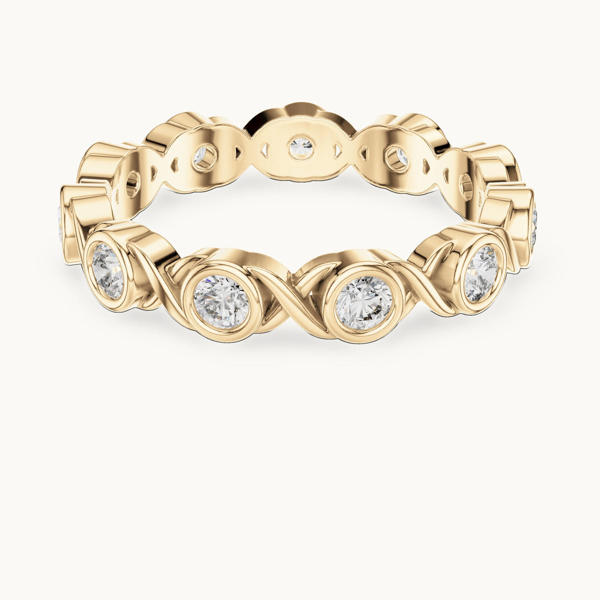 Round lab-grown diamond bezel infinity full eternity band in yellow gold, 0.715 CT TW, view 4