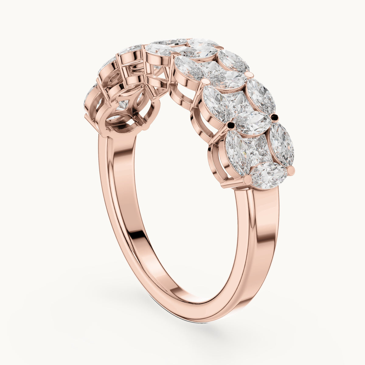 Marquise and princess-cut lab-grown diamond half eternity band in rose gold, 1.204 CT TW, view 1