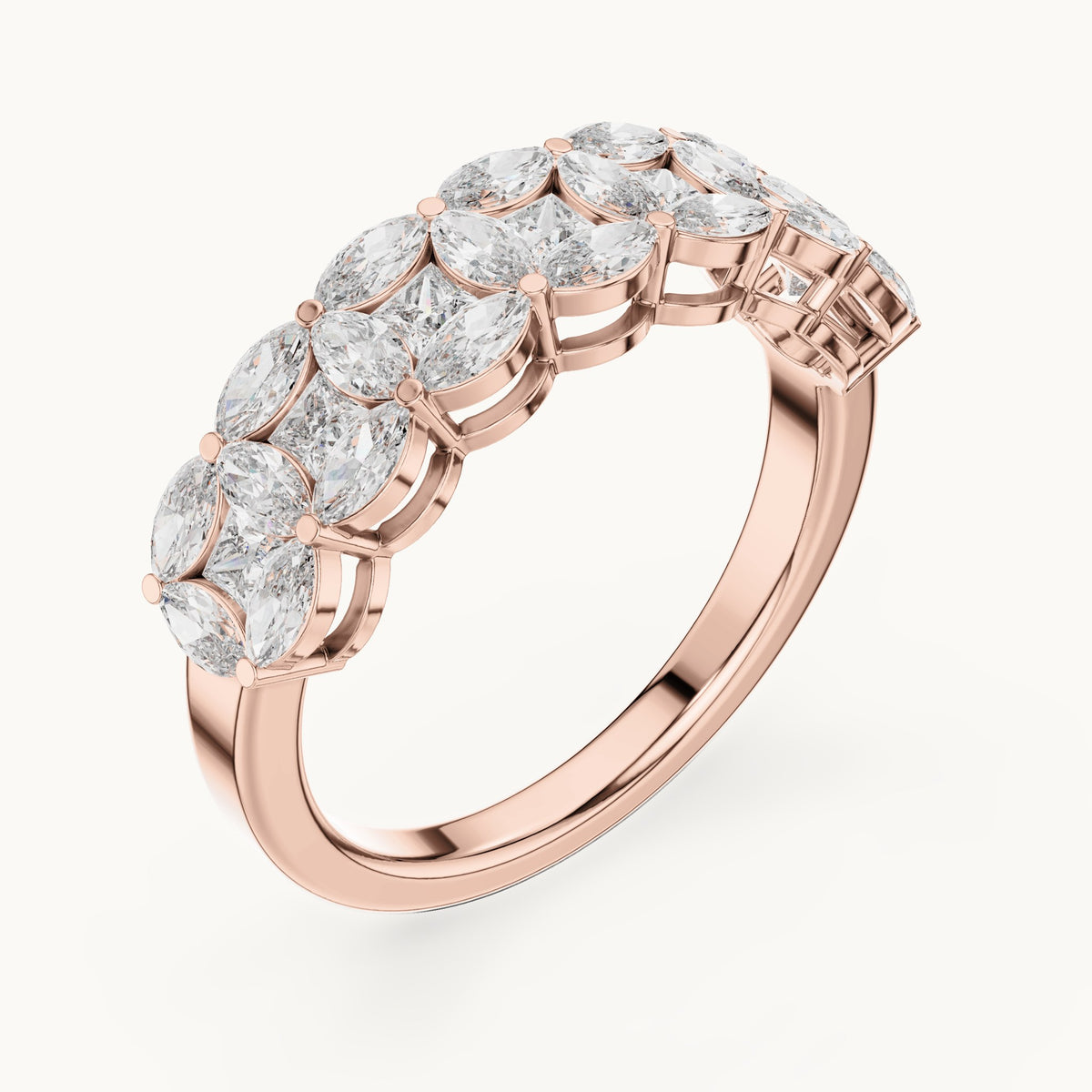 Marquise and princess-cut lab-grown diamond half eternity band in rose gold, 1.204 CT TW, view 2