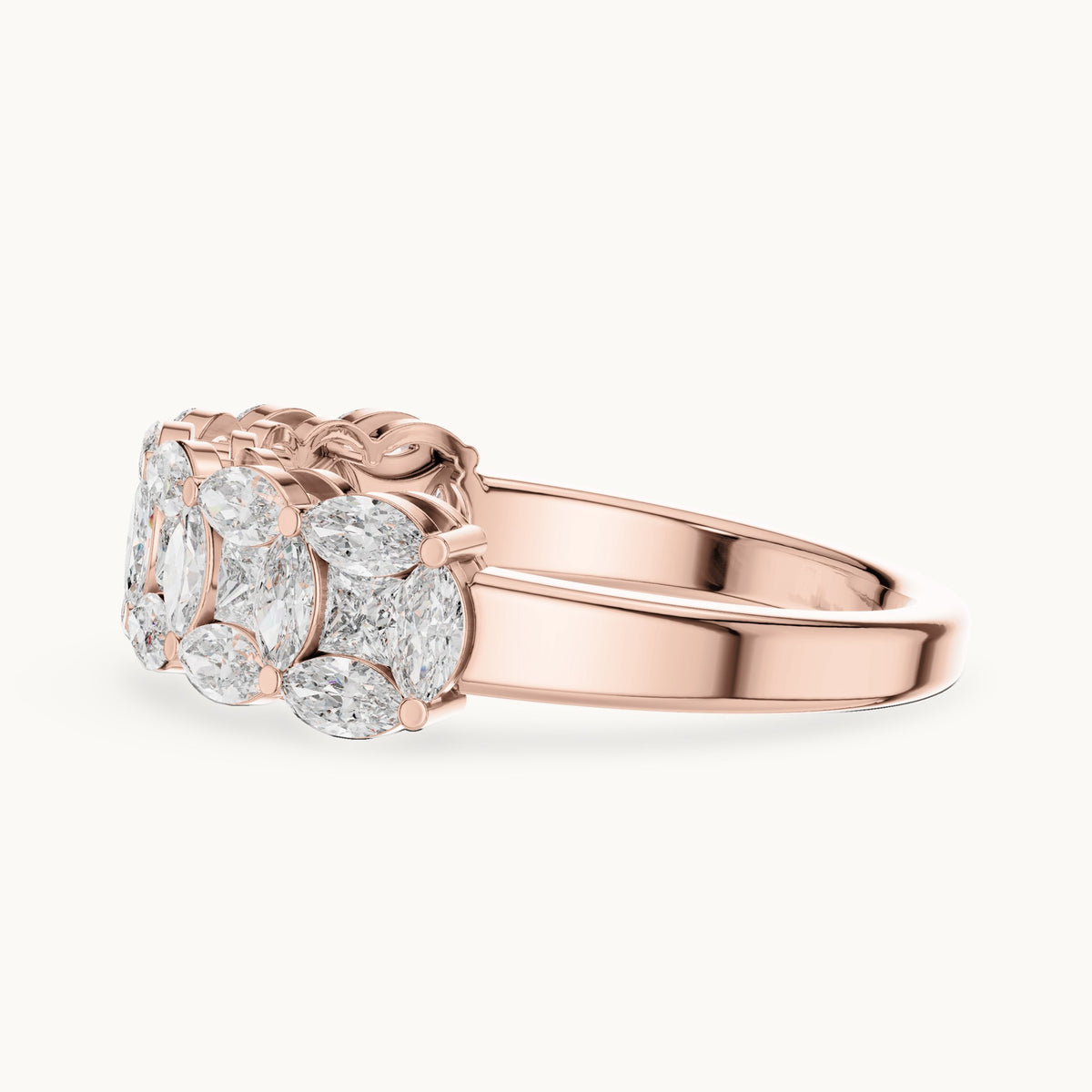 Marquise and princess-cut lab-grown diamond half eternity band in rose gold, 1.204 CT TW, view 3