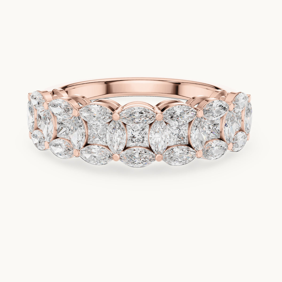Marquise and princess-cut lab-grown diamond half eternity band in rose gold, 1.204 CT TW, view 4