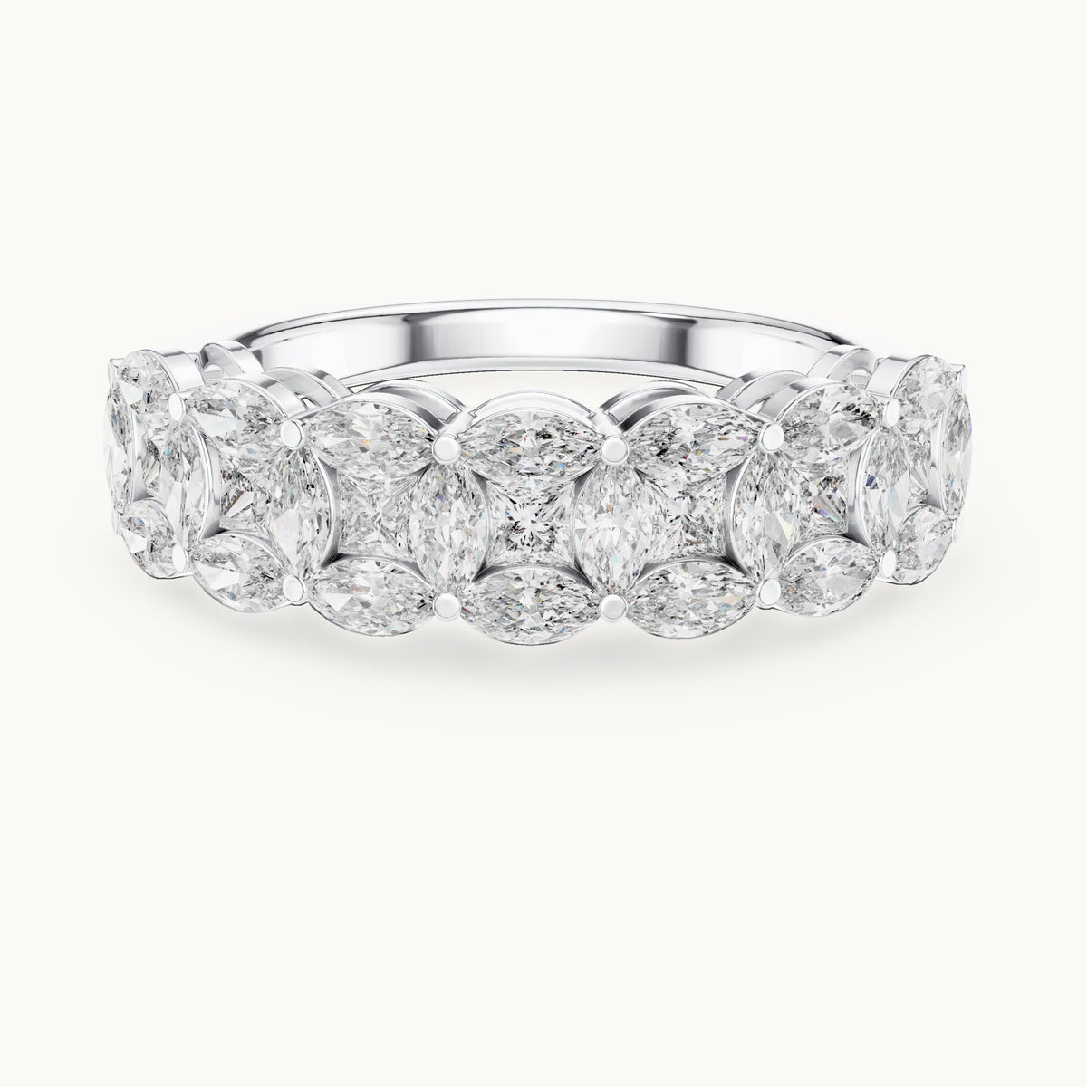 Marquise and princess-cut lab-grown diamond half eternity band in white gold, 1.204 CT TW, view 4
