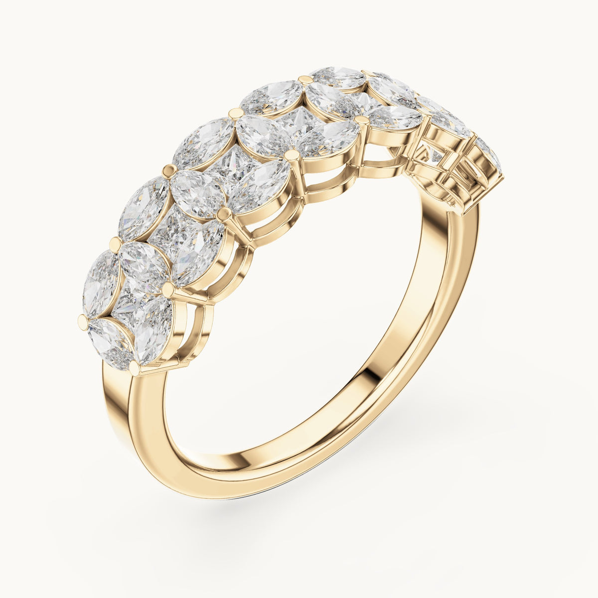 Marquise and princess-cut lab-grown diamond half eternity band in yellow gold, 1.204 CT TW, view 2