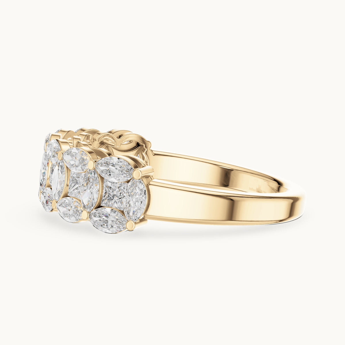 Marquise and princess-cut lab-grown diamond half eternity band in yellow gold, 1.204 CT TW, view 3