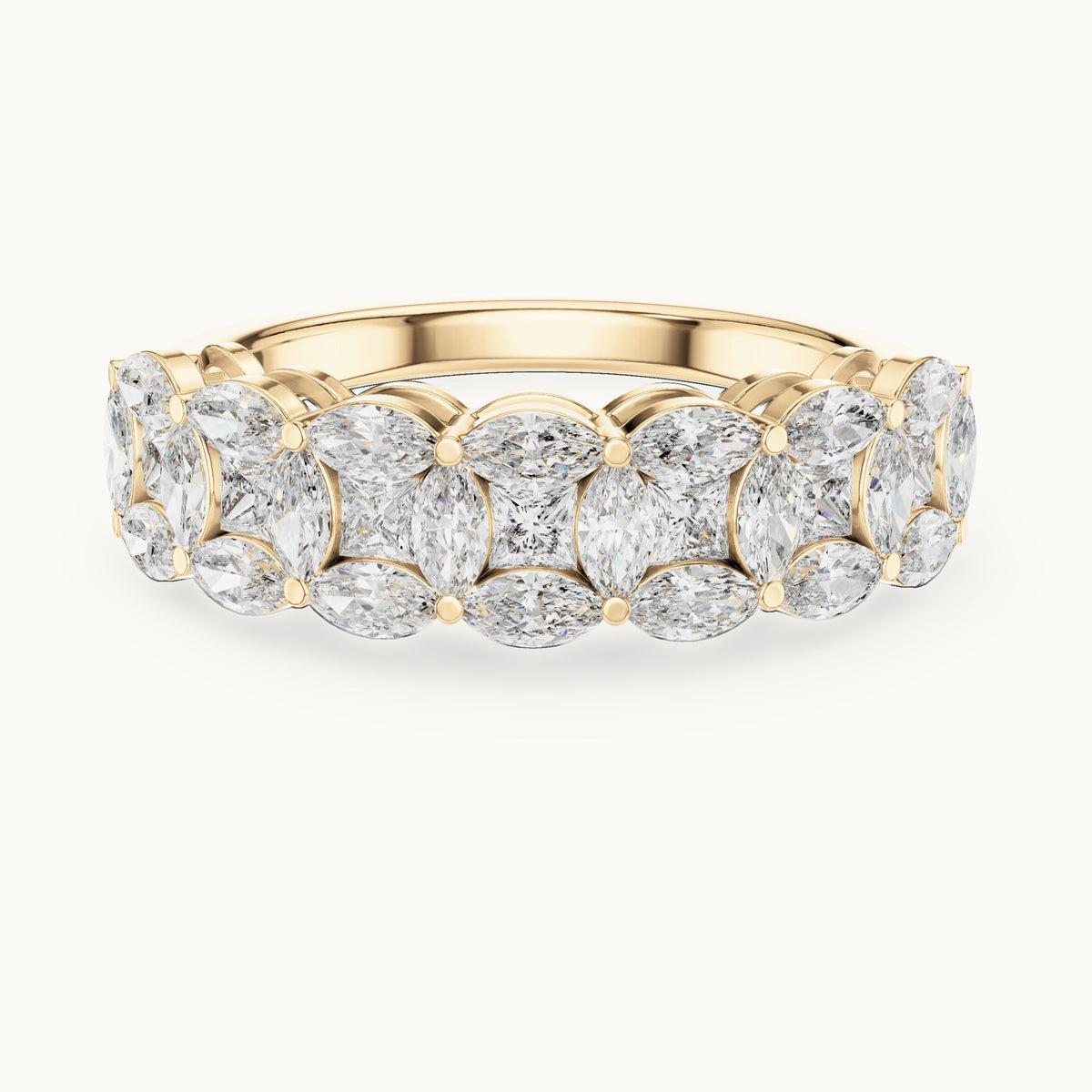 Marquise and princess-cut lab-grown diamond half eternity band in yellow gold, 1.204 CT TW, view 4