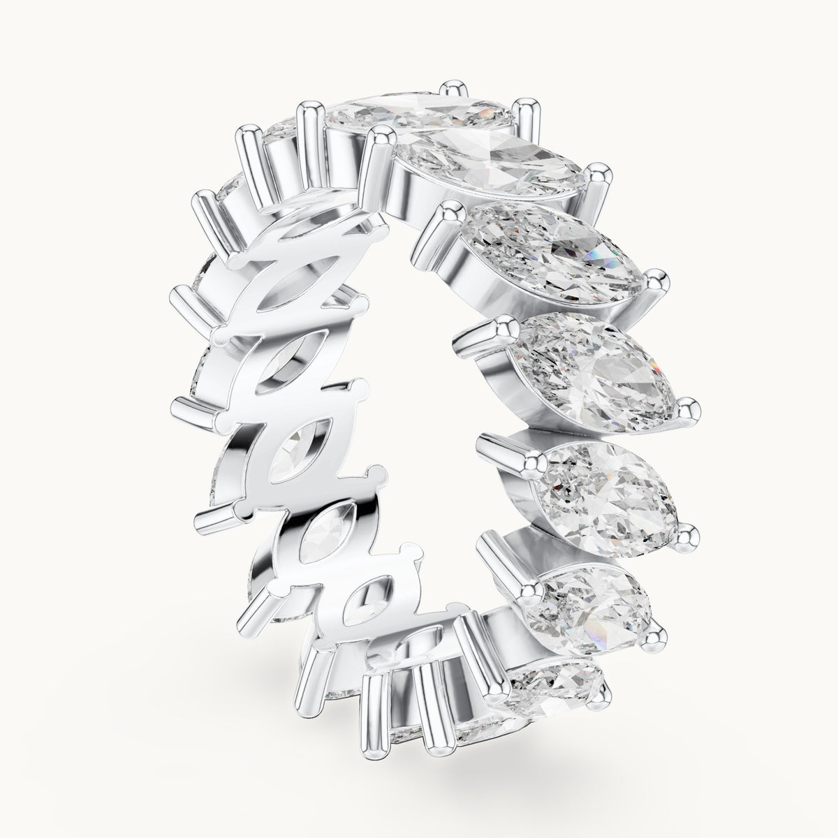 Marquise lab-grown diamond full eternity band in white gold, 4.464 CT TW, view 1