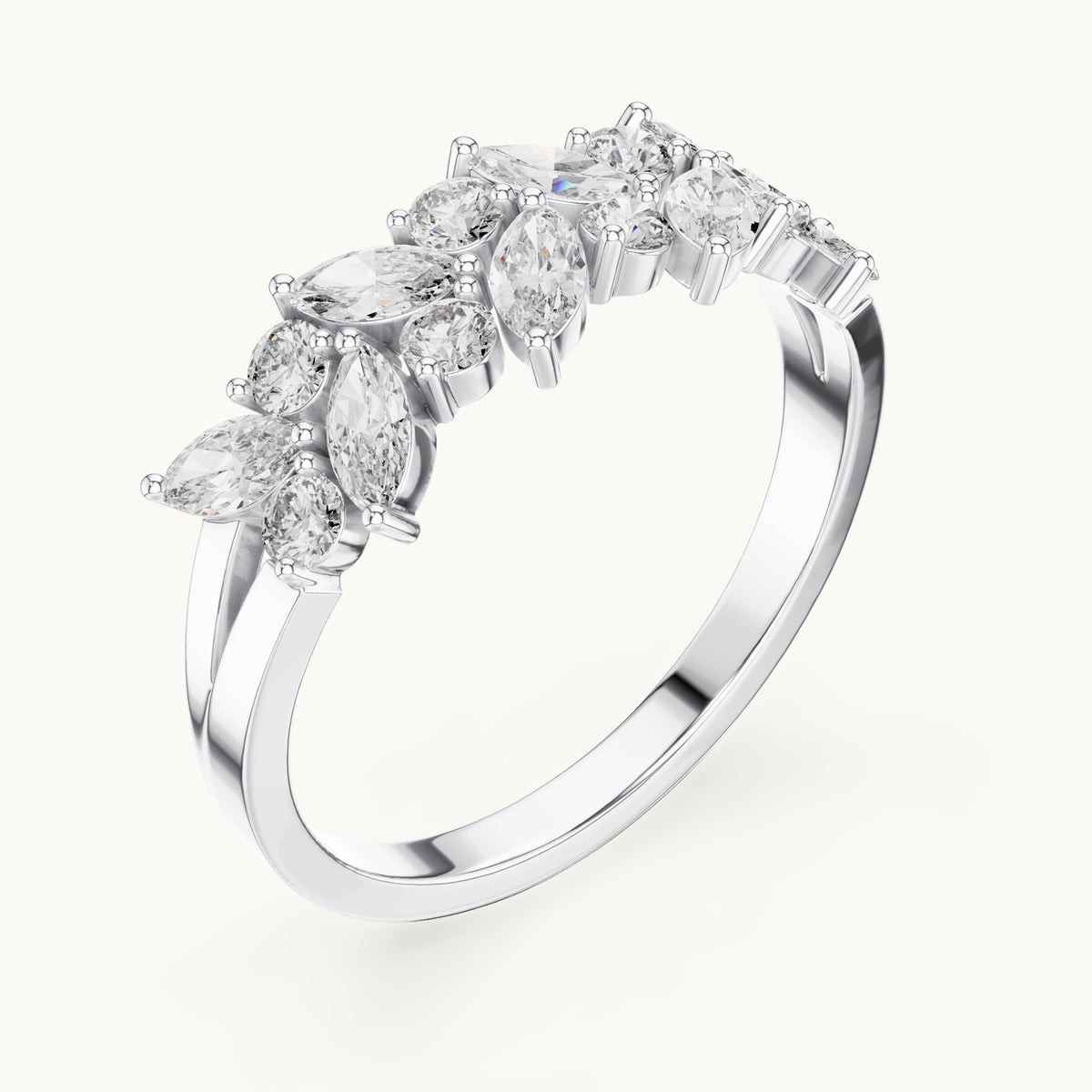 Marquise and round lab-grown diamond scattered marquise cluster ring in white gold, 0.696 CT TW, view 2