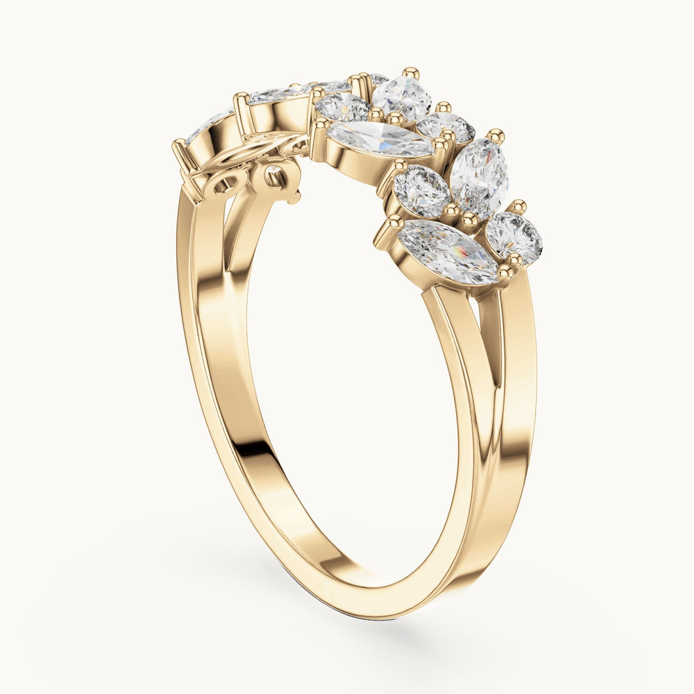 Marquise and round lab-grown diamond scattered marquise cluster ring in yellow gold, 0.696 CT TW, view 1