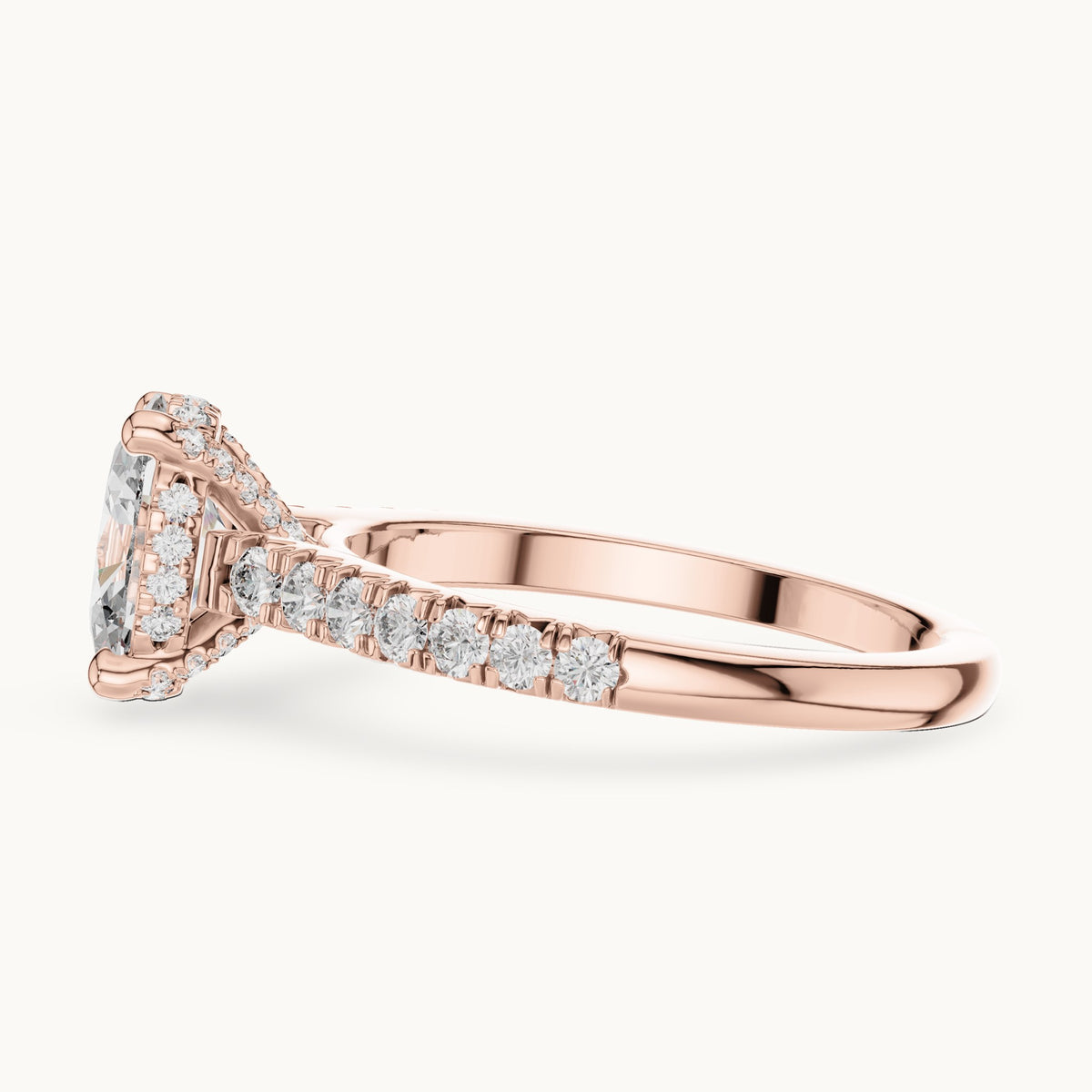 Oval and round lab-grown diamond pavé solitaire engagement ring in rose gold, 1.972 CT TW, view 3