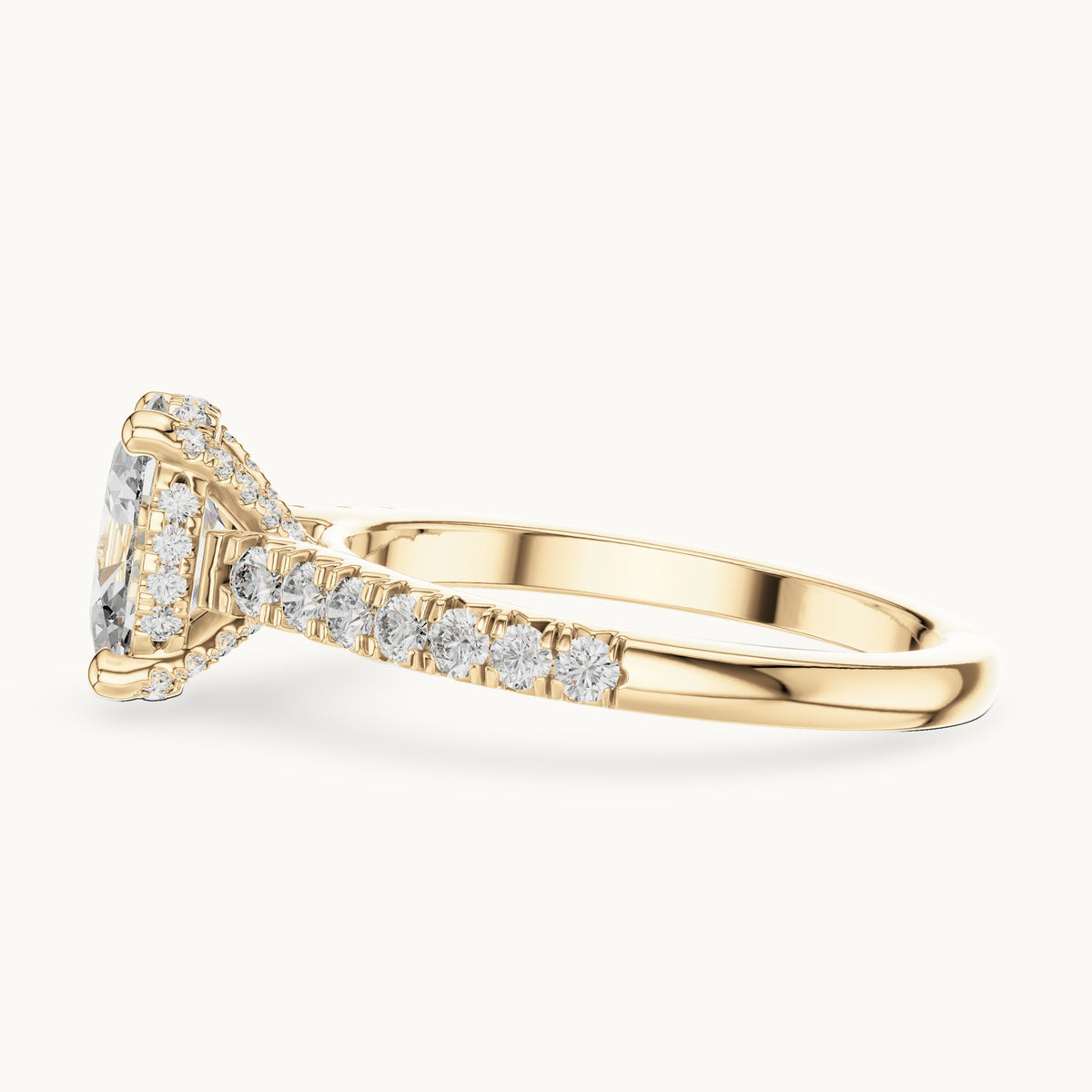 Oval and round lab-grown diamond pavé solitaire engagement ring in yellow gold, 1.972 CT TW, view 3