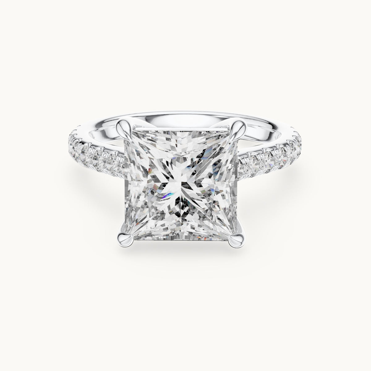 Princess-cut and round lab-grown diamond hidden halo pavé engagement ring in white gold, 4.60 CT TW, view 4