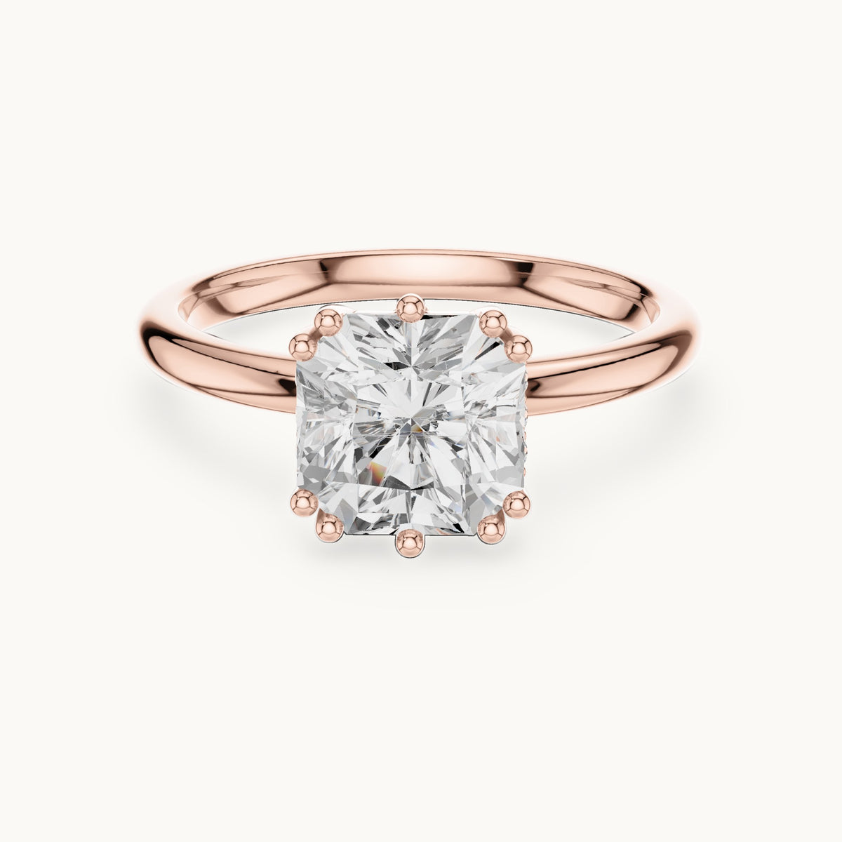 Radiant-cut and round lab-grown diamond solitaire engagement ring with hidden accents in rose gold, 2.036 CT TW, view 4