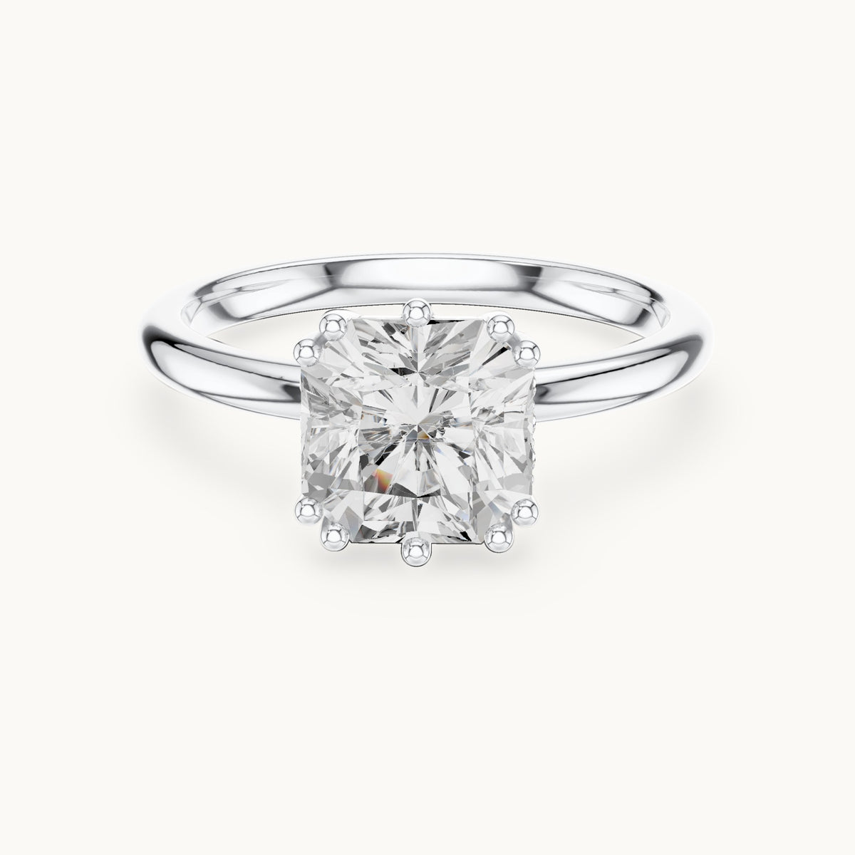 Radiant-cut and round lab-grown diamond solitaire engagement ring with hidden accents in white gold, 2.036 CT TW, view 4
