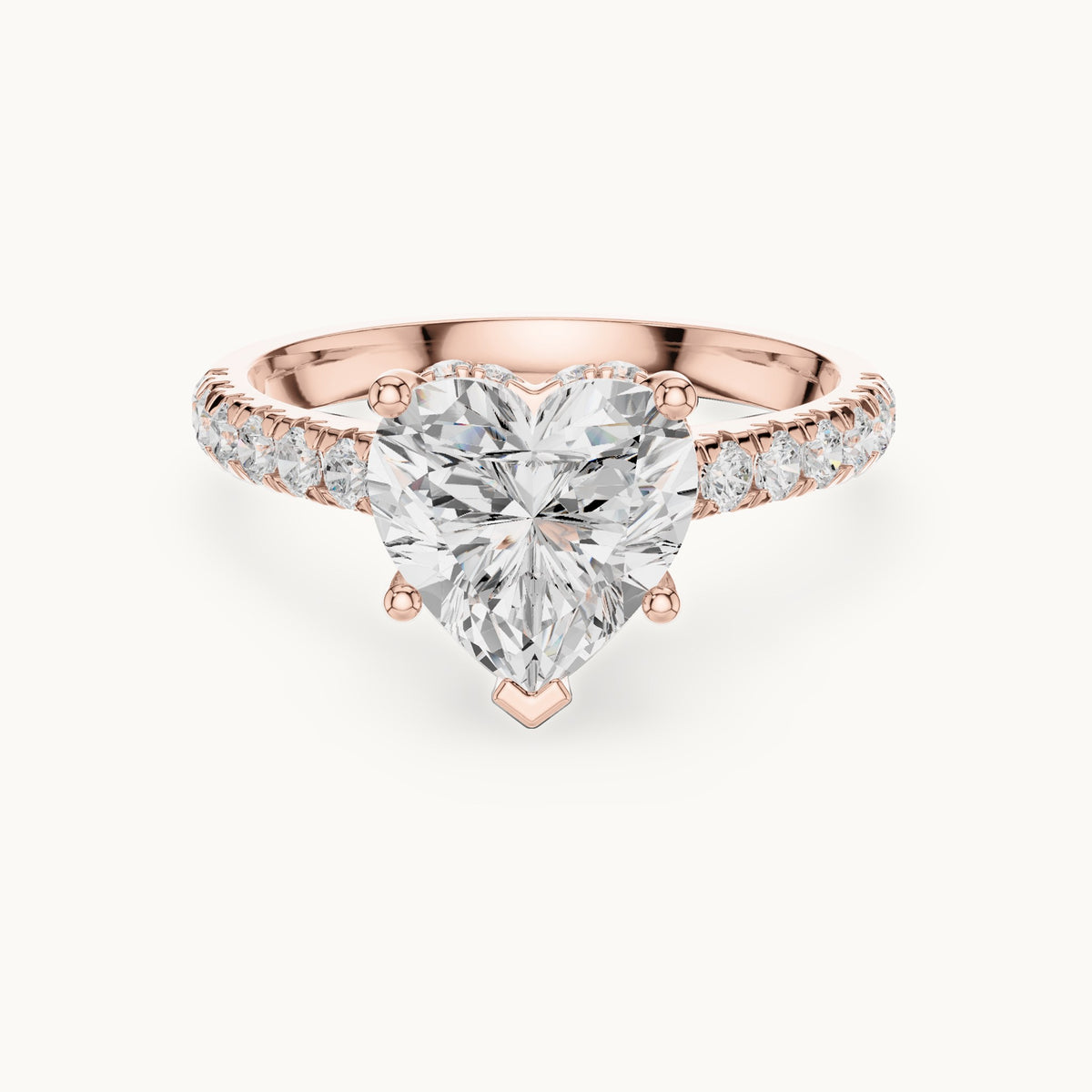 Heart and round lab-grown diamond pavé solitaire engagement ring in rose gold, 3.134 CT TW, view 4