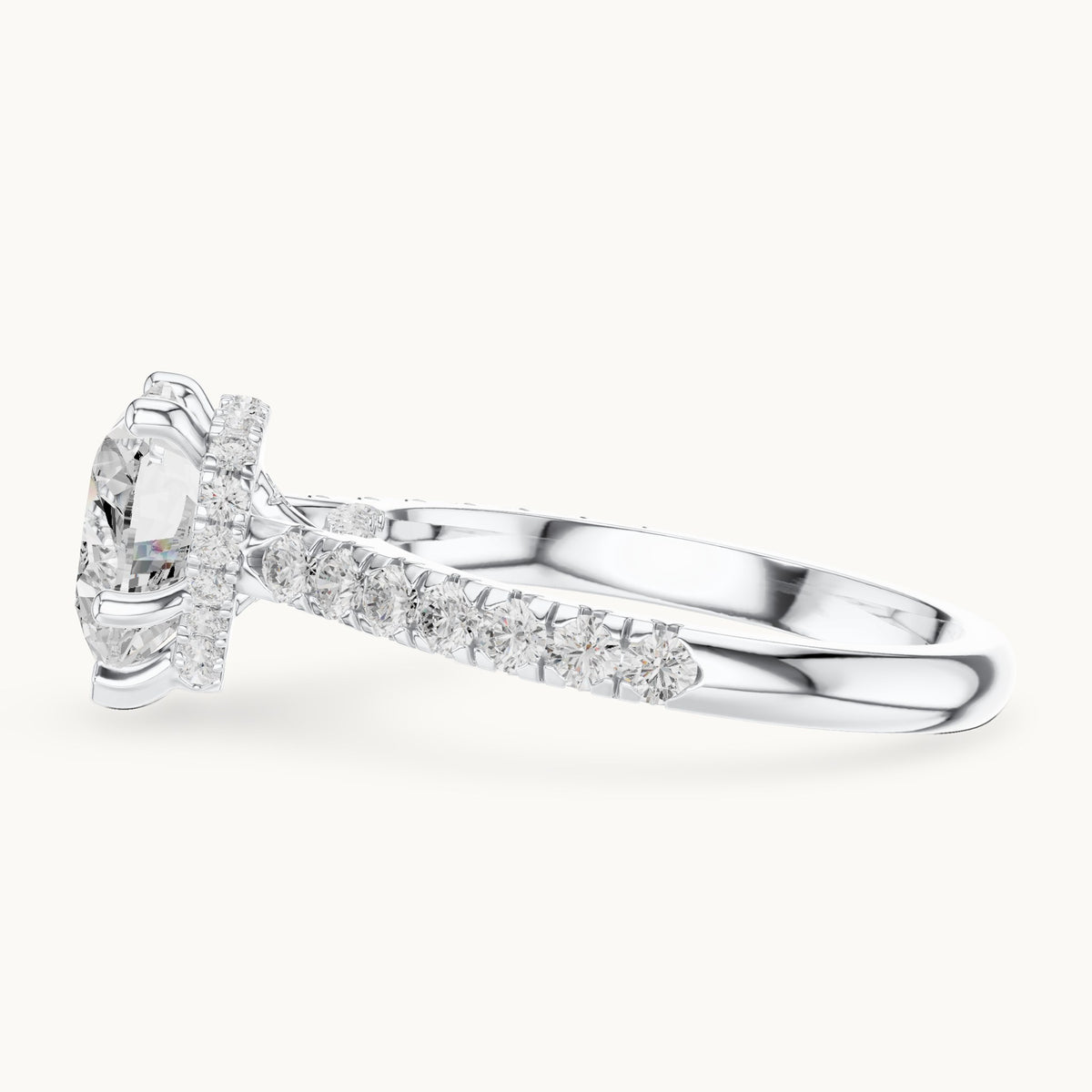Heart and round lab-grown diamond pavé solitaire engagement ring in white gold, 3.134 CT TW, view 3