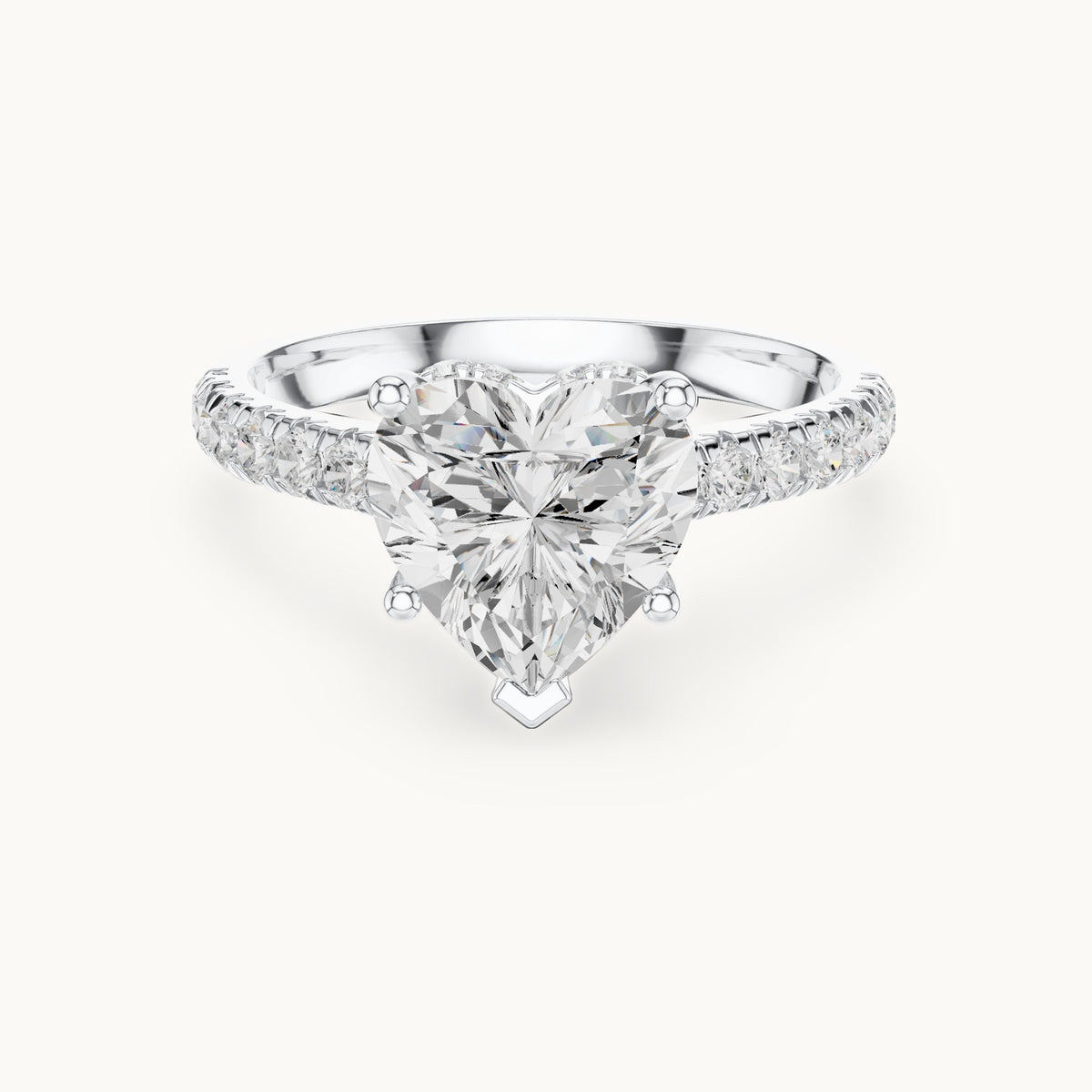 Heart and round lab-grown diamond pavé solitaire engagement ring in white gold, 3.134 CT TW, view 4