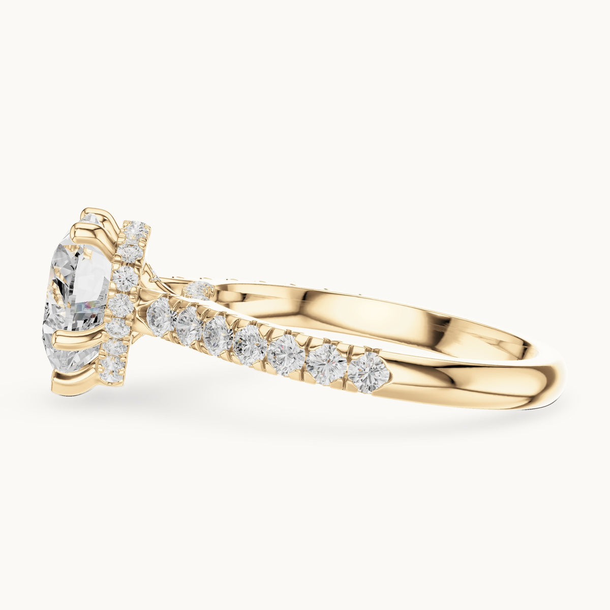 Heart and round lab-grown diamond pavé solitaire engagement ring in yellow gold, 3.134 CT TW, view 3