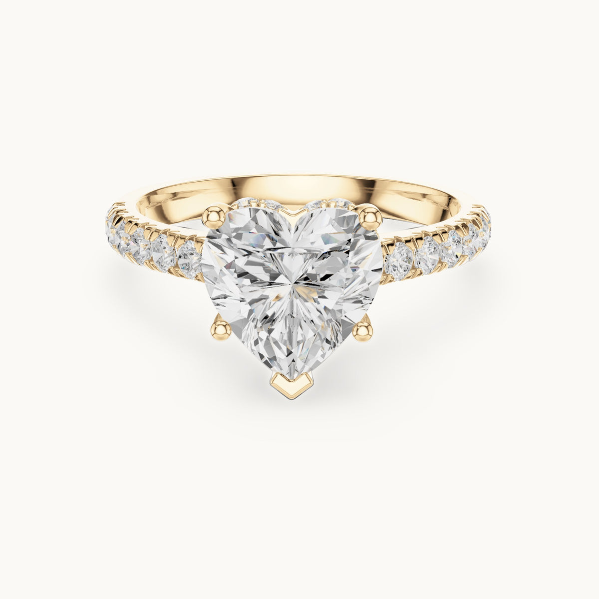 Heart and round lab-grown diamond pavé solitaire engagement ring in yellow gold, 3.134 CT TW, view 4