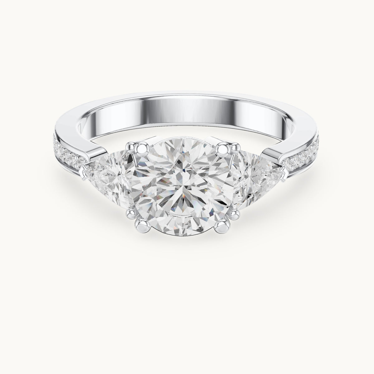 Round and trillion lab-grown diamond three-stone engagement ring with trillion side stones in white gold, 2.188 CT TW, view 4