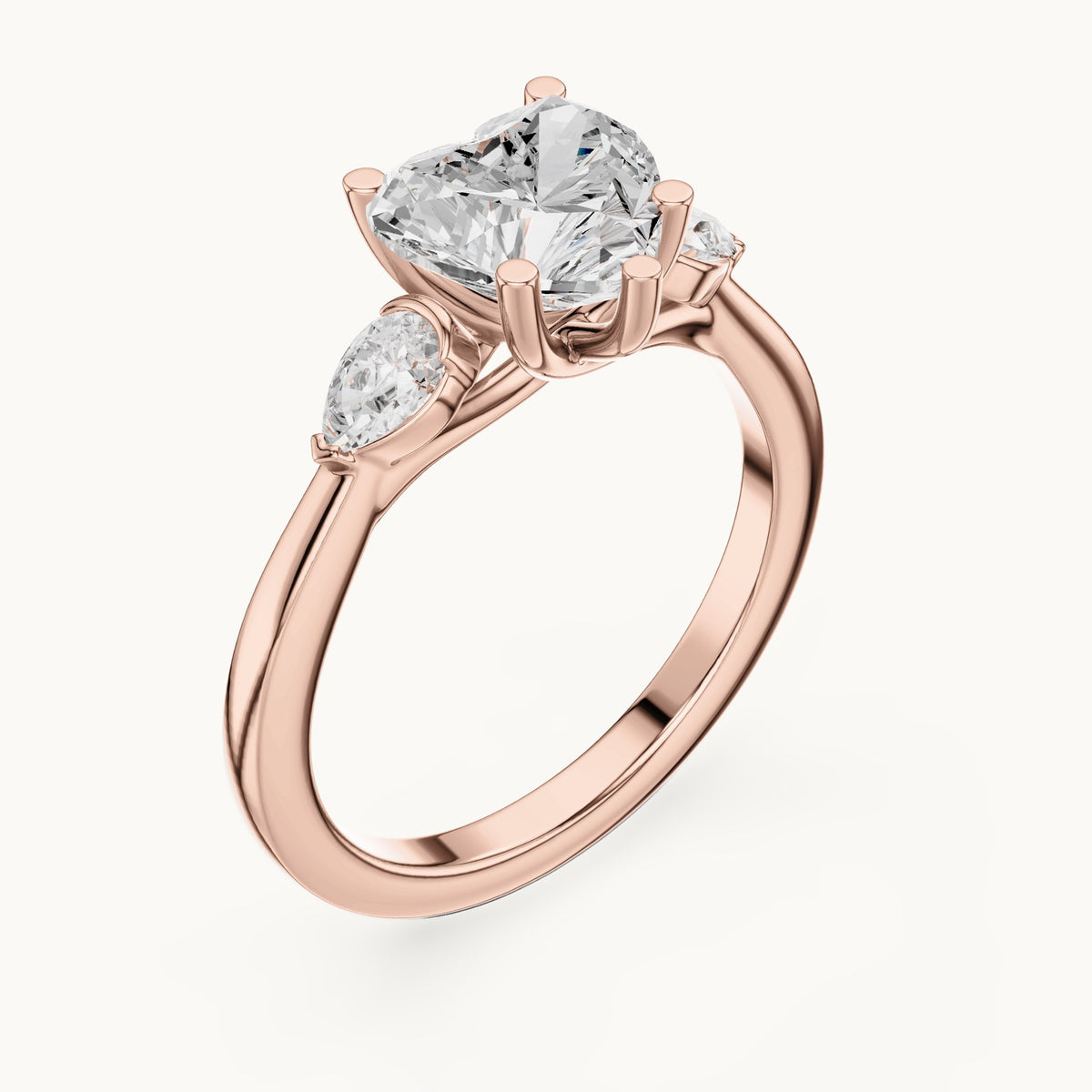 Heart and pear lab-grown diamond three-stone engagement ring with pear side stones in rose gold, 2.30 CT TW, view 2