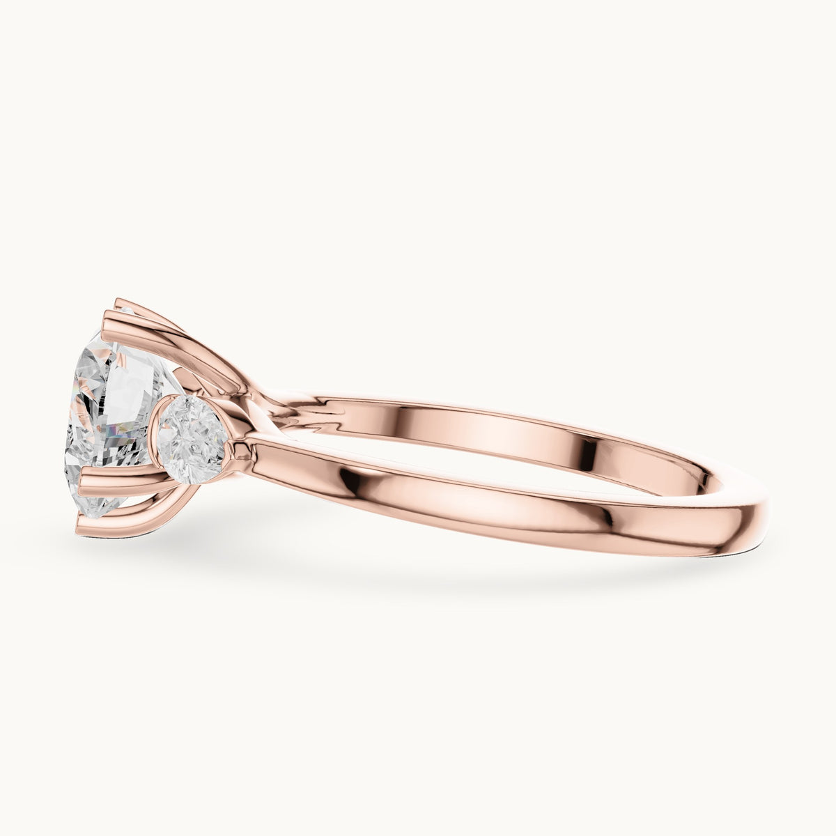 Heart and pear lab-grown diamond three-stone engagement ring with pear side stones in rose gold, 2.30 CT TW, view 3
