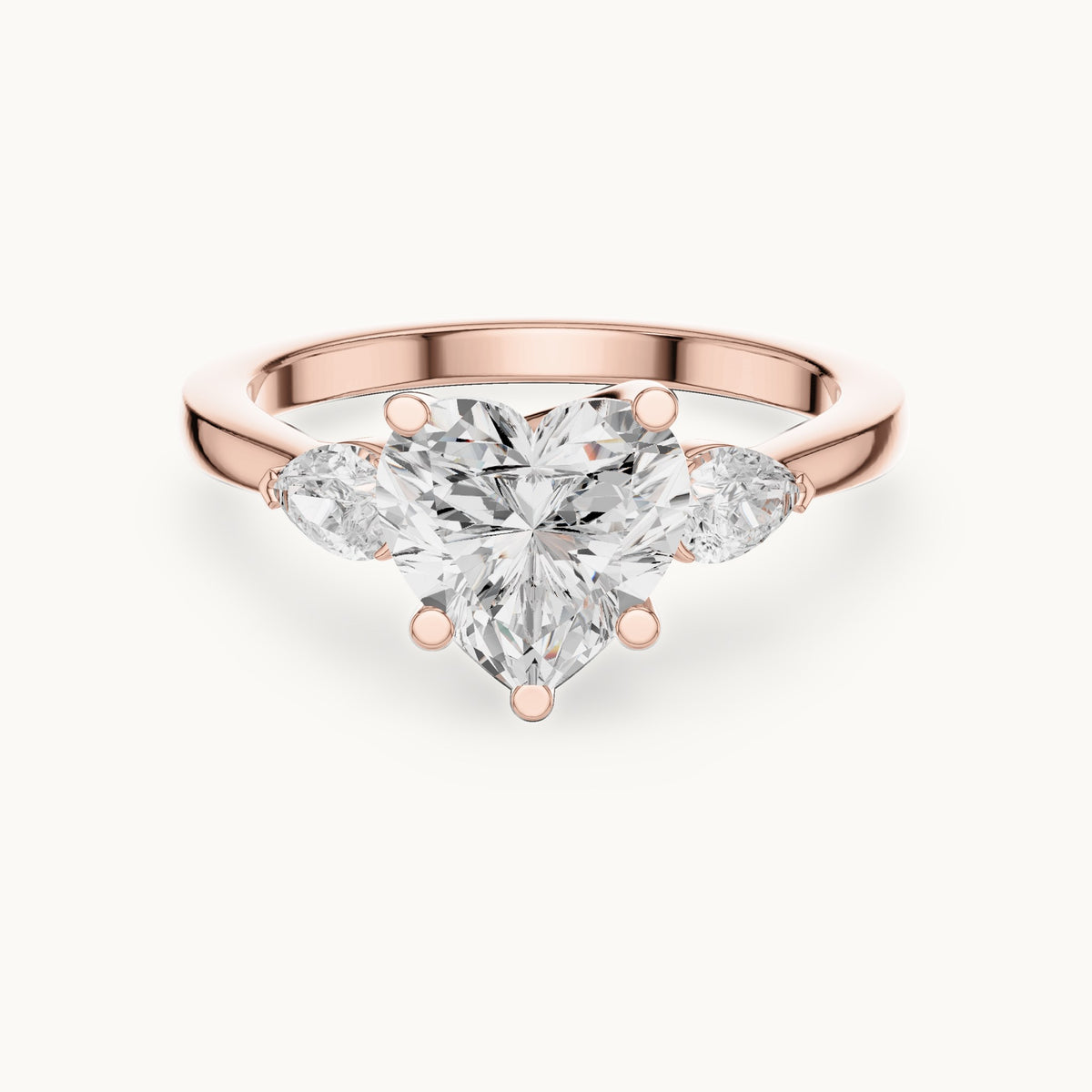 Heart and pear lab-grown diamond three-stone engagement ring with pear side stones in rose gold, 2.30 CT TW, view 4