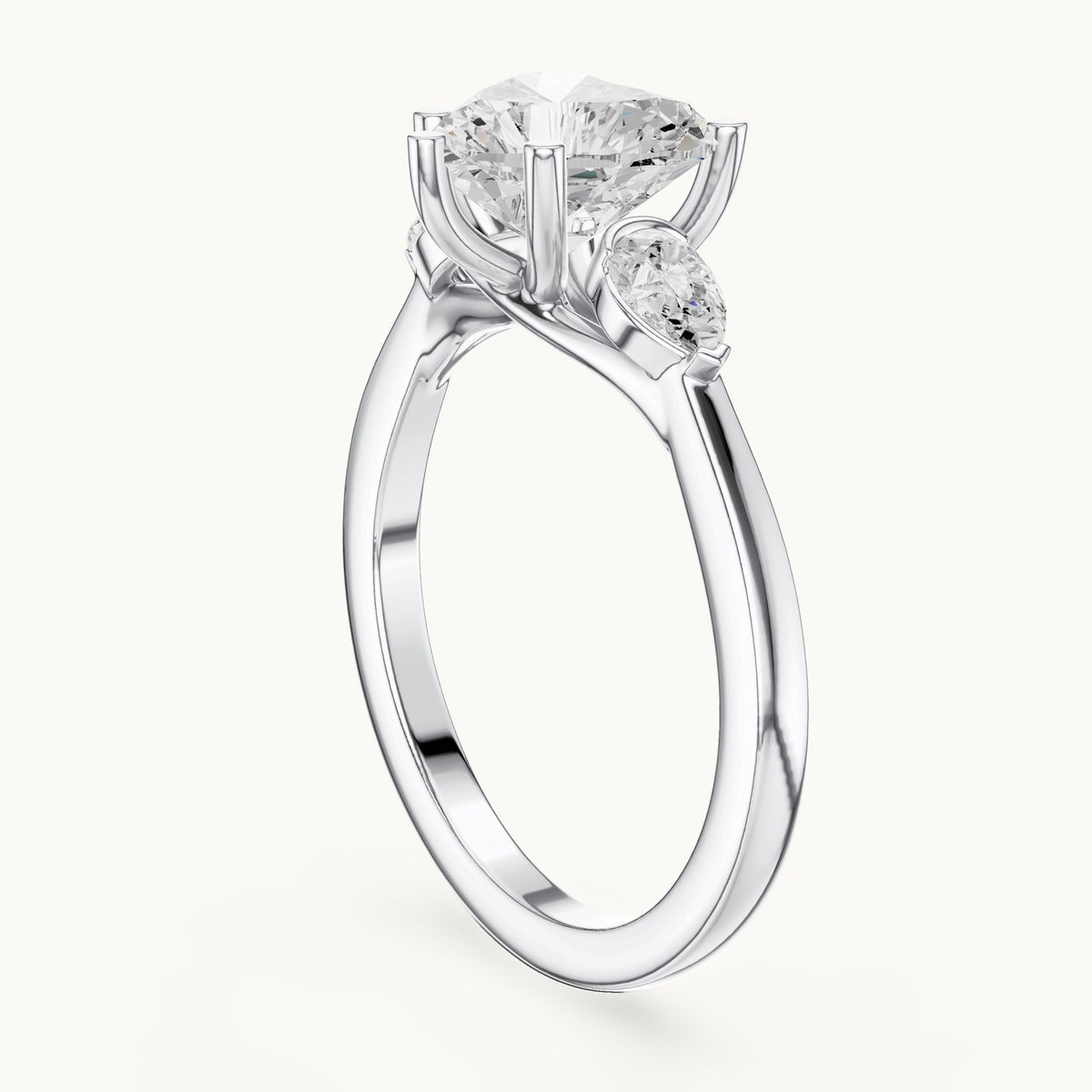Heart and pear lab-grown diamond three-stone engagement ring with pear side stones in white gold, 2.30 CT TW, view 1