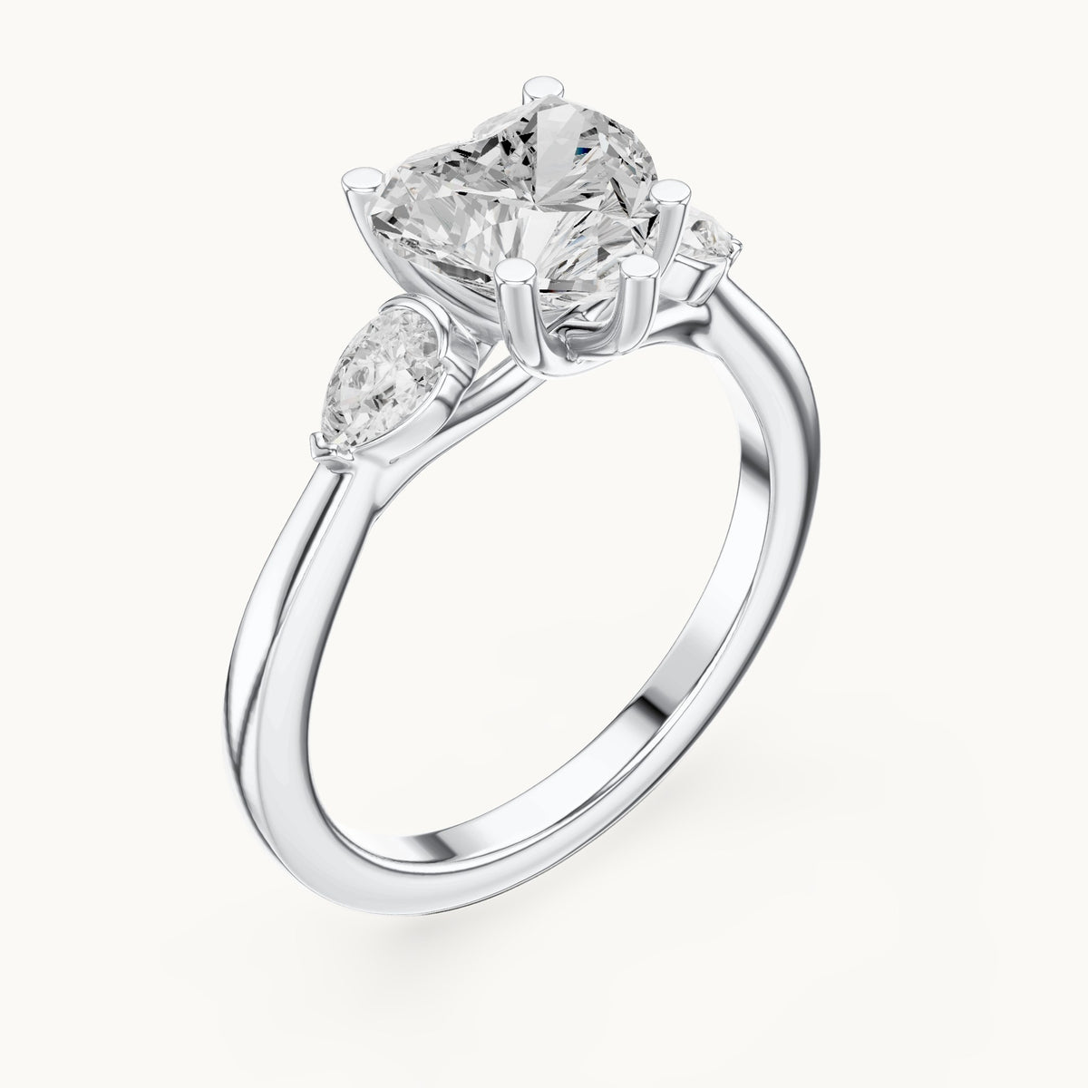 Heart and pear lab-grown diamond three-stone engagement ring with pear side stones in white gold, 2.30 CT TW, view 2