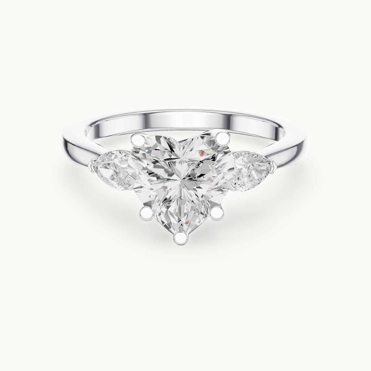 Heart and pear lab-grown diamond three-stone engagement ring with pear side stones in white gold, 2.30 CT TW, view 4