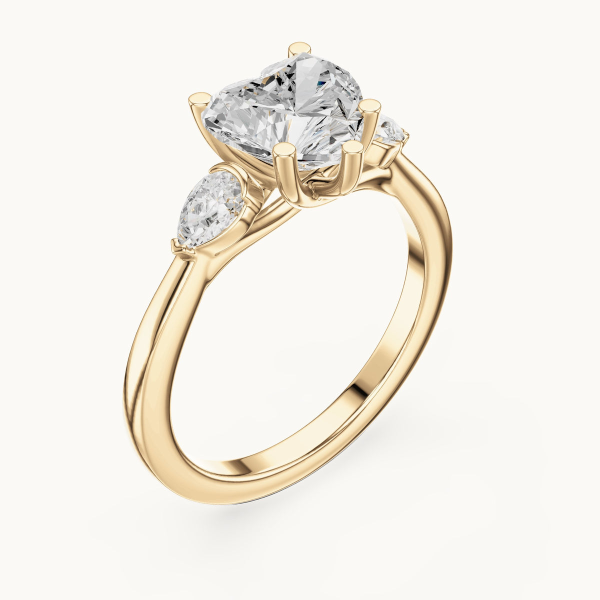 Heart and pear lab-grown diamond three-stone engagement ring with pear side stones in yellow gold, 2.30 CT TW, view 2