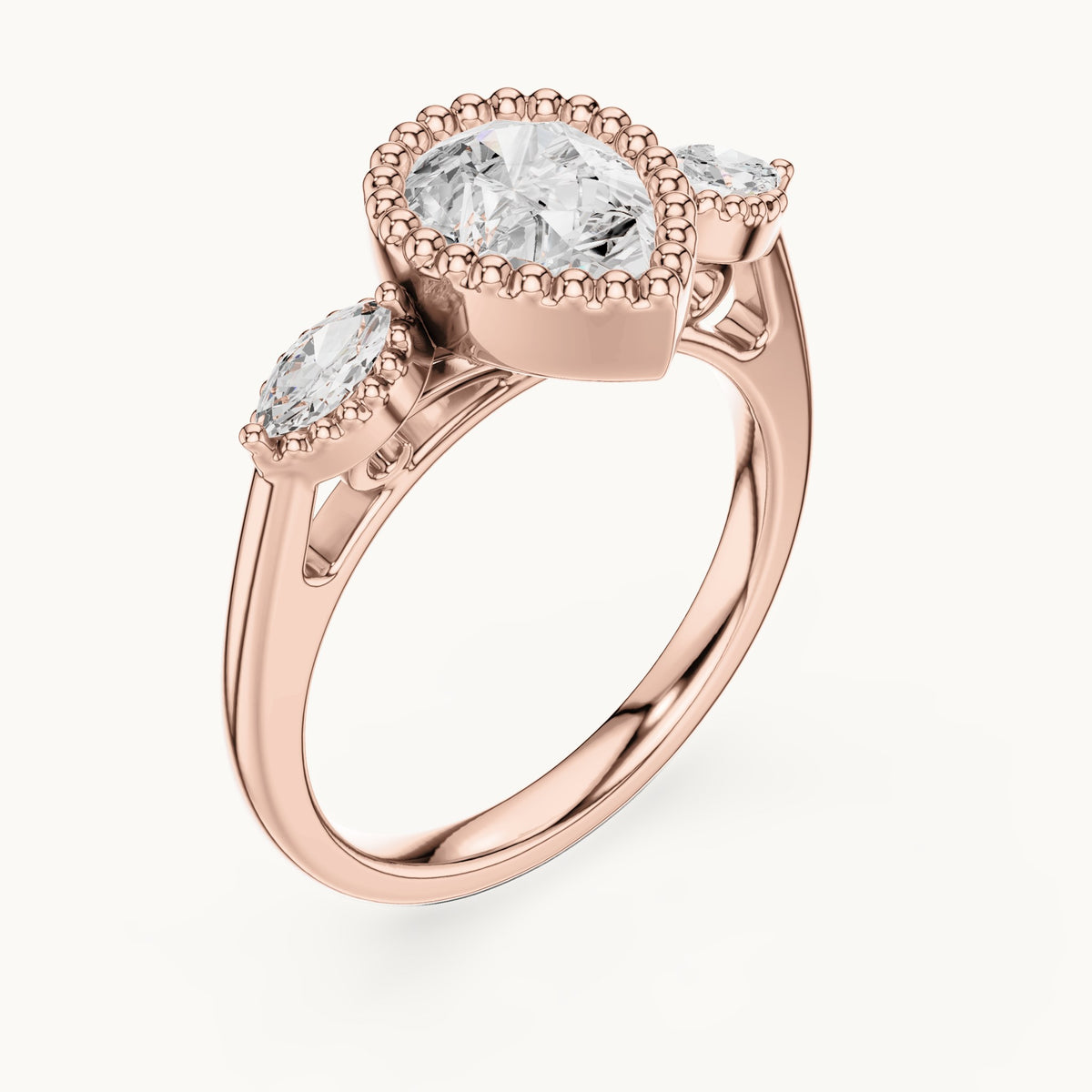 Pear and marquise lab-grown diamond halo engagement ring with marquise side stones in rose gold, 1.52 CT TW, view 2