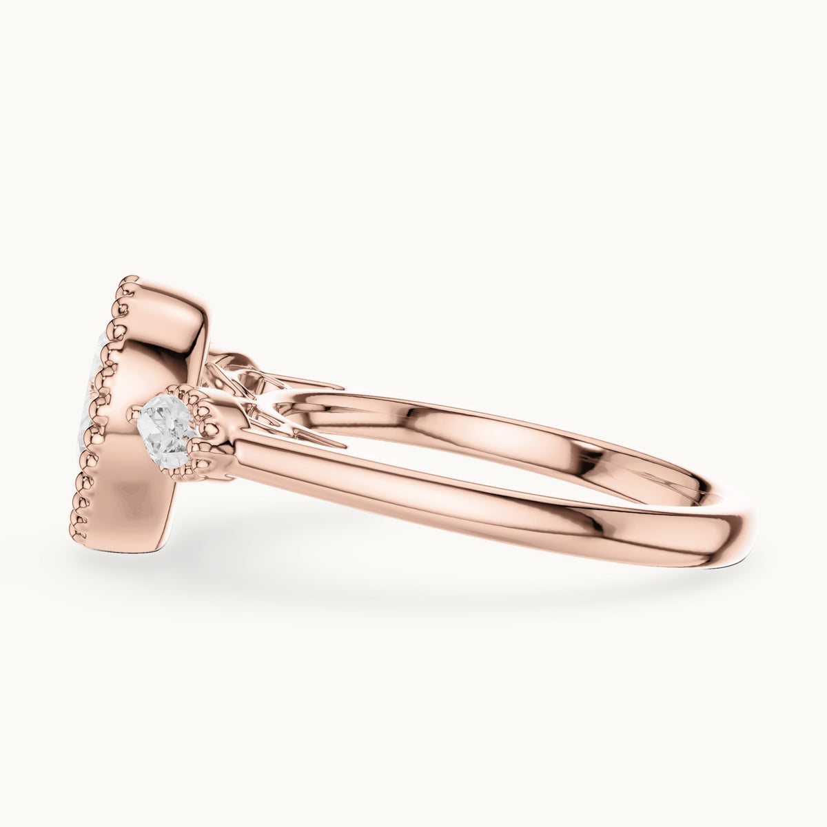 Pear and marquise lab-grown diamond halo engagement ring with marquise side stones in rose gold, 1.52 CT TW, view 3