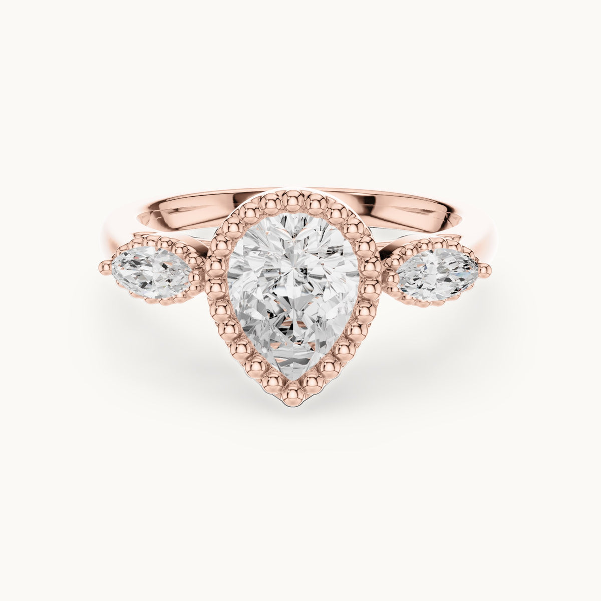 Pear and marquise lab-grown diamond halo engagement ring with marquise side stones in rose gold, 1.52 CT TW, view 4