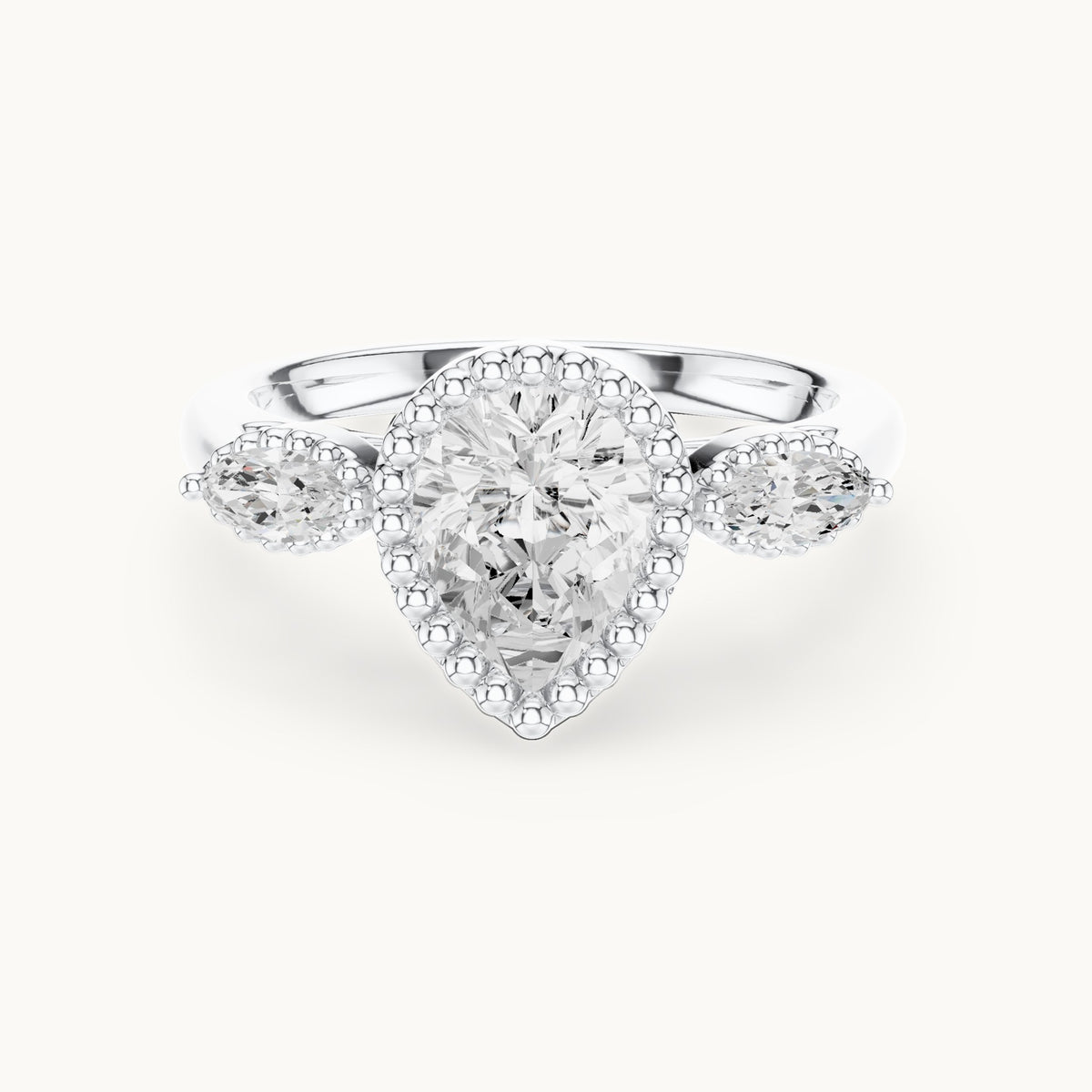 Pear and marquise lab-grown diamond halo engagement ring with marquise side stones in white gold, 1.52 CT TW, view 4