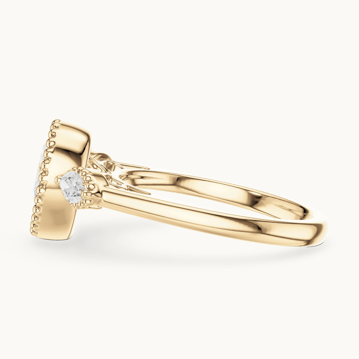 Pear and marquise lab-grown diamond halo engagement ring with marquise side stones in yellow gold, 1.52 CT TW, view 3