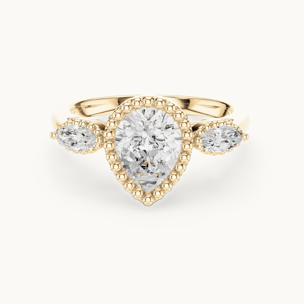 Pear and marquise lab-grown diamond halo engagement ring with marquise side stones in yellow gold, 1.52 CT TW, view 4